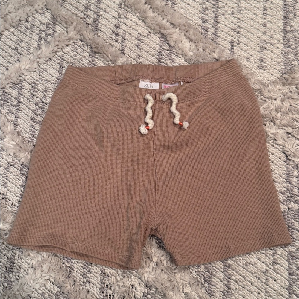 Zara Tan Waffle-Knit Lounge Shorts with Drawstring size 9/10